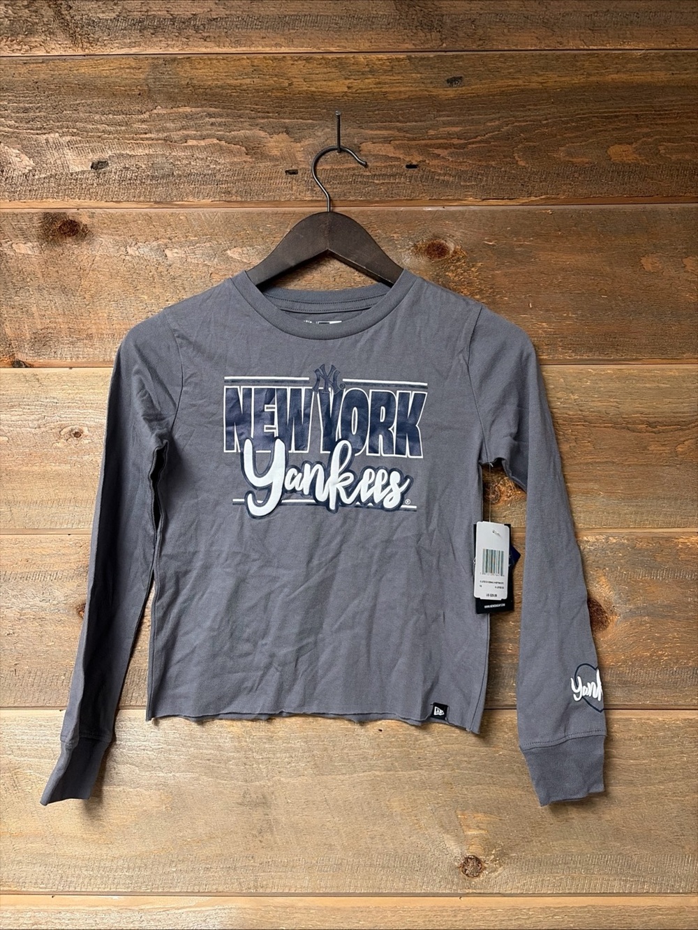 New Era New York Yankees Spellout Long Sleeve Girls Size 7/8 Gray NWT Gray Blue